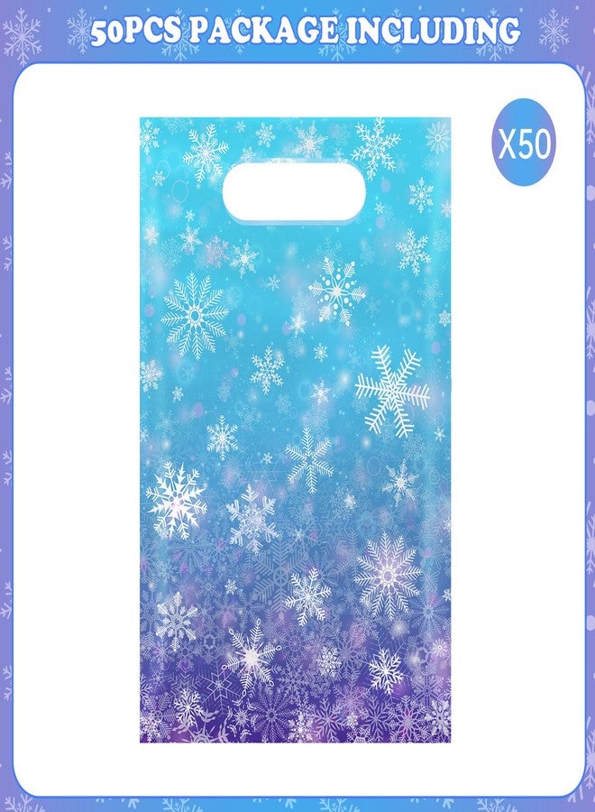 Litmitfu 50 Pcs Winter Snowflake Gift Bags, Plastic Frozen Goodie Bags with Handles, Blue and Purple Candy Goodie Party Favor Bag for Winter Wonderland Christmas Birthday Decorations Frozen Party Supplies - Image 4